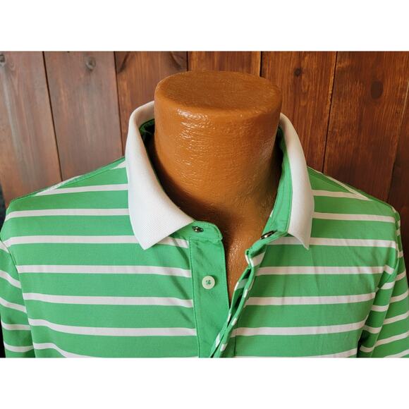 RLX Ralph Lauren Men XL Green White Stripe Performance Polo Shirt Casual Stretch - Picture 5 of 13